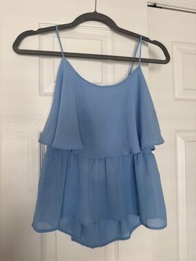 Forever 21 Light Blue Layered Ruffle Spaghetti Strap Tank